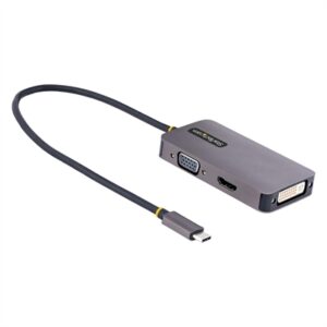 StarTech.com USB C Video Adapter USB C to HDMI DVI VGA Adapter up to 4K 60Hz Aluminum Multiport Video Display Adapter Thunderbolt 3 / 4 Compatible USB