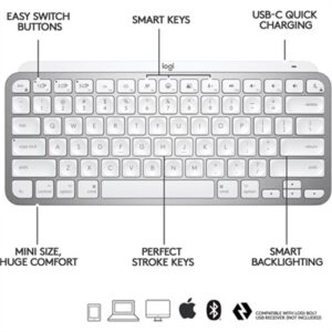 Logitech MX Keys Mini for Mac Wireless Illuminated Keyboard Bundle with Palm Rest and 4-Port USB Hub in White (for Mac)
