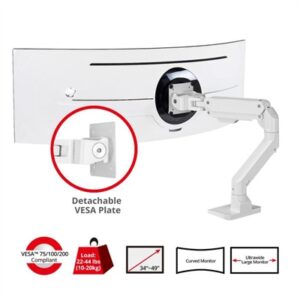 SIIG Single Heavy Duty 34"- 49" Monitor Arm with Easy Top Mounting - Weight Between 22 to 44 Lbs - Heavy Duty Single Monitor Arm Desk Mount - Fits 34"