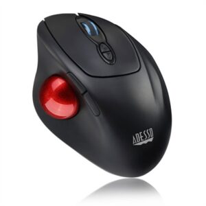 Adesso IMouse T30 - Wireless Programmable Ergonomic Trackball Mouse Right-hand Trackball RF Wireless 4800 DPI Black Red