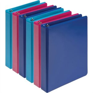 Samsill Economy 1 Inch Mini 3 Ring Binder, Made in the USA, 9.1” X 7.5” Round Ring Binder, Non-Stick Customizable Cover, Assorted Fashion, 6 Pack