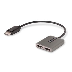 StarTech.com 2-Port DisplayPort MST Hub Dual 4K 60Hz DP to 2x DisplayPort Monitor Adapter DP 1.4 Multi-Monitor Video Adapter 1ft (30cm) Built-in Cable