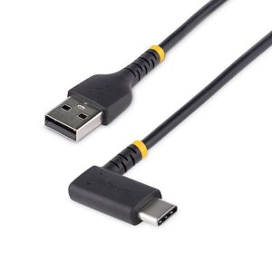 StarTech.com 1ft (30cm) USB a to C Charging Cable Right Angle - Heavy Duty Fast Charge USB-C Cable - Black USB 2.0 a to Type-C - Rugged Aramid Fiber -