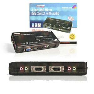 StarTech.com 4 Port Black USB KVM Switch Kit with Cables and Audio