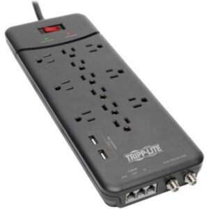 Tripp Lite Tlp128ttusbb 180W 8 Ft. 12-Outlet Surge Protector 4320 Joules Power Strip - All
