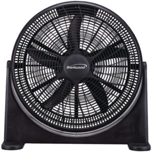 Brentwood F-20BKR 20-In. Portable High-Velocity Air-Circulator Floor Fan with 3 Speeds, 5 Blades, 90deg Pivoting Head, 60-In. Cord
