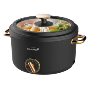 Brentwood HP-3250BK 2.6-Qt. 700-Watt Multifunction Electric Hot Pot Cooker with Ceramic Nonstick Coating and Food Steamer, Black