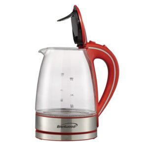 Brentwood KT-1900R 7-Cup 1,100-Watt Cordless Tempered-Glass Electric Kettle with Auto Shutoff (Red)