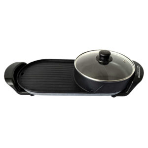 Brentwood SK-71BK 2-Qt. 1,200-Watt 2-Sided Electric Hot Pot and 18-In. x 9-In. Korean BBQ Grill with Ceramic Nonstick Coating, Black