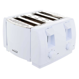 Brentwood TS-265 Cool-Touch 4-Slice 1,300-Watt Toaster with Extra-Wide Slots, Two 7-Setting Browning Knobs, Auto-Centering Guides, and Crumb Trays (White)
