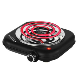 Brentwood TS-323BK Single-Coiled 1,100-Watt Countertop Electric Burner with Temperature Control and Power Indicator Light, Black