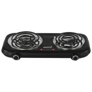 Brentwood TS-363BK Double-Coiled 1,100-Watt Countertop Electric Burner with Temperature Control and Power Indicator Light, Black