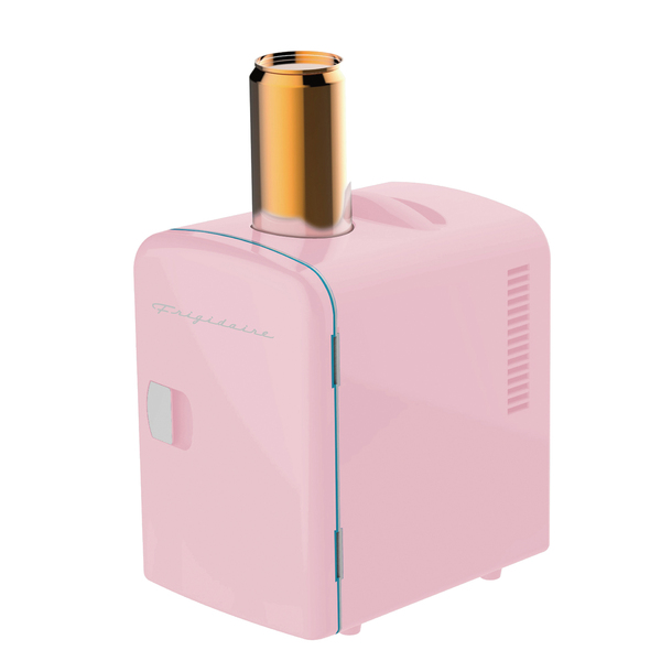 Frigidaire EFMIS149-PINK-COM 6-Can Mini Fridge with Can Holder on Top (Pink)