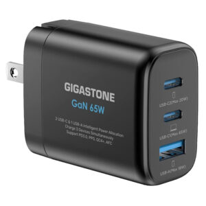 Gigastone GS-PD-7653B-R 65-Watt 3-Port USB-C and USB-A GaN Wall Charger with Intelligent Power Allocation