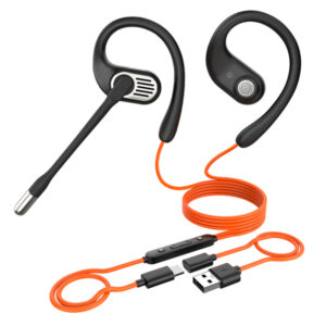OpenRock R-QD01-01 Link 20 TWS Bluetooth Open-Ear Headset with Detachable Boom Mic, Earhooks, Charging Case, up to 52 Hours Play Time, IPX7 Sweat-Resistant