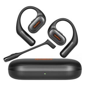 OpenRock R-QK01-01 Link 10 Wired Open-Ear Headset with Rotating Boom Mic, In-Line Remote, Earhooks, USB-C Connector with USB-A Adapter, Noise Cancellation