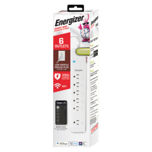 Energizer Connect EIS3-1004-WHT 6-AC Outlet 1,200-Joules Smart Wi-Fi Surge Protector Power Strip, 3-Ft. Cord with Angled Plug, EIS3-1004-WHT