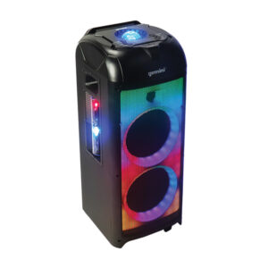 Gemini GPLT-360 150-Watt Bluetooth Rechargeable Party Speaker with Dual 8-In. Woofers, 360deg Sound, Lights, TWS, FM/USB/Aux, Guitar Input, Wired Mic, Remote