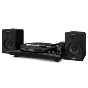 Gemini TT-900BB 60-Watt 3-Speed Belt-Drive Manual Suitcase Turntable with External Speakers, Bluetooth, 45-RPM Adapter, Stereo Cartridge, and Stylus, TT-900B (Black)
