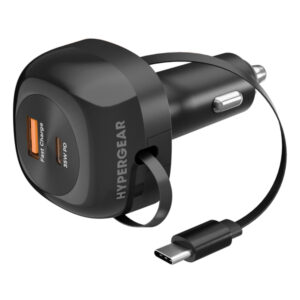 HyperGear 16250 30-Watt 3-Port USB-C and USB-A Power Delivery Car Charger with Retractable USB-C PD Cable