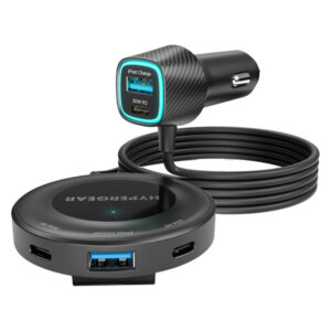 HyperGear 16352 Road Runner 98-Watt 5-Port Front and Backseat Car Charger with Dual 30-Watt USB-C PD PPS, 5-Ft. Cable
