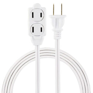 GE JASHEP51937 Polarized Indoor Extension Cord, 3 Outlets with Twist-to-Close Covers, 6 Ft. Cord, White, 51937