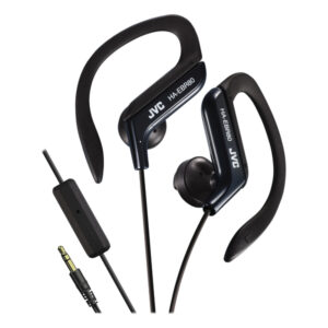 JVC HAEBR80B Wired In-Ear Sport Earbuds with In-Line Mic/Remote, Adjustable Earclip Loops, and 3.5-mm Connector, HA-EBR80 (Black)