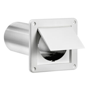 Lambro 1422WTP-R 4-In. Plastic Wall Exhaust Dryer Vent with Single Flap and 11-in. Pipe, White, 1422WTP-R