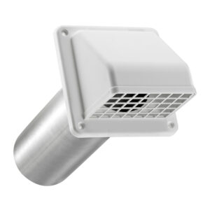 Lambro 224W-B 4-In. Plastic Wall Exhaust Hood Dryer Vent with Damper, Removable Screen, and 11-In. Pipe, No Interior Trim Plate, White, 224W-B