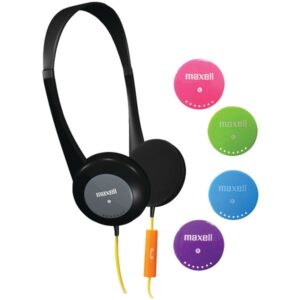 Maxell 195004 Action Kids Wired On-Ear Headphones with In-Line Mic, 3.5-mm Connector, and Dual-Entry Cord, Volume Limiting, IPX2 Sweat-Resistant