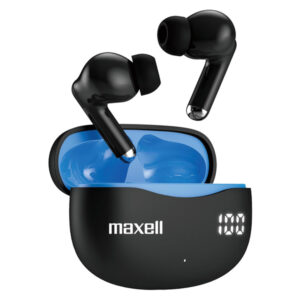 Maxell 197311 Bass 13 TWS Bluetooth In-Ear Earbuds with Mics and Charging Case, ANC, ENC, Digital Battery Life Display on Case, up to 22 Hours of Play Time