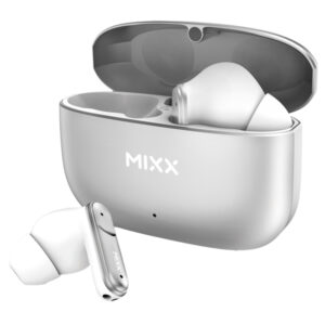 Mixx USCU-03-SW-004 StreamBuds Custom 3 TWS Bluetooth In-Ear Earbuds with Mics and Charging Case, Clear Voice Technology, up to 24 Hours Play Time (Silver/White)