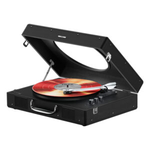 Mixx USRP-65-BK-051 5-Watt Revival 65 2-Speed Belt-Drive Manual Suitcase Vinyl Record Player with Built-in Speakers, Bluetooth In/Out, Aux, and 45-RPM Adapter (Black)
