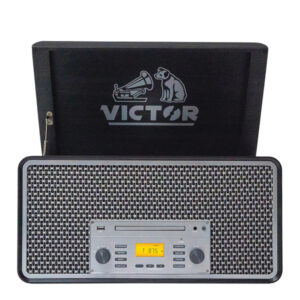 Victor VWRP-5000-GR 4-Watt Monument 3-Speed Belt-Drive Manual Turntable with Built-in Speakers, Bluetooth In/Out, CD/Cassette Players, AM/FM, and 45 Adapter
