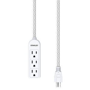 STANLEY 30000 3-AC Outlet PowerMAX 3 Mini Power Strip, 1.5-Ft. Braided Fabric Cord with Straight Plug, 30000