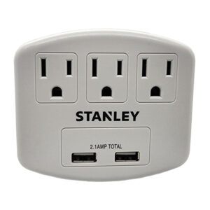 STANLEY 30407 PlugMax Grounded Wall Tap, 3 Outlets and 2 USB-A Ports, 30407