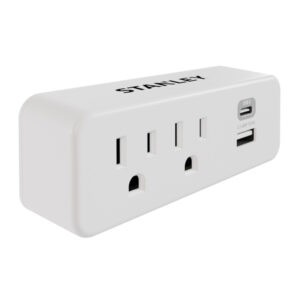 STANLEY 30422 2-AC Outlet 2-USB Port PlugMax Wall Tap Adapter and USB Charger, 30422