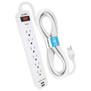 Digital Energy ENR1-1005 6-AC Outlet and 2-USB Port 1,050-Joules Surge Protector Power Strip with Straight Plug (15 Ft.; White)