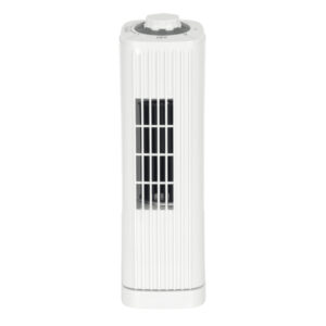 Optimus F-7348WH-F 14-In. Portable Oscillating Ultra-Slim Desktop Mini Tower Fan with 3 Speeds, 550 CFM, 70deg Oscillation, 50 Watts, 72-In. Cord (White)