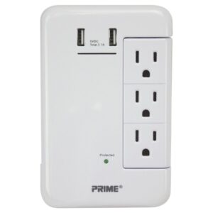 Prime PBRUSB346S-A 6-AC Swiveling Outlet and 2-USB Port 1,200-Joules Surge Protector Wall Tap, PBRUSB346S-A