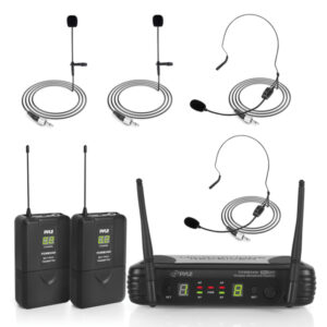 Pyle PDWM3400 Premier Series Professional UHF Wireless Microphone System with 2 Body Packs, 2 Lavaliers, and 2 Headsets