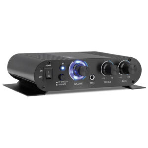 Pyle PFA330BT 90-Watt-Peak 2.0-Channel Class-T Mini Amplifier with Bluetooth, Mic Input, Aux, and AC Adapter, PFA330BT