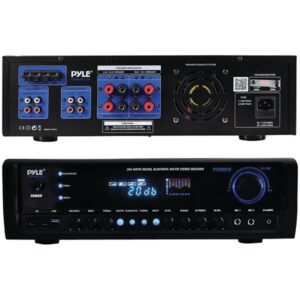 Pyle PT390BTU 4-Channel 300-Watt-Max Bluetooth Amplifier/Receiver with 2 Mic Inputs, AM/FM Radio, USB, SD, Aux, and Remote, PT390BTU