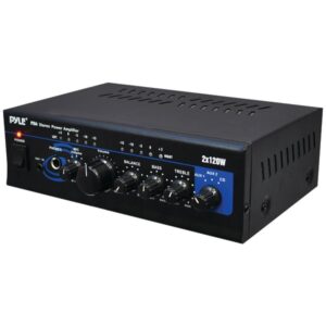 Pyle PTA4 240-Watt 2.0-Channel Mini Amplifier/Mixer/Pager with Bluetooth, Mic Input, USB, SD Card, and Aux, PTA4