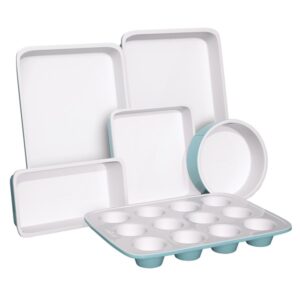 NutriChef NCBK6CT5 6-Piece Ceramic and Steel Non-Stick Baking Pans with Muffin, Cake, and Cookie Pans