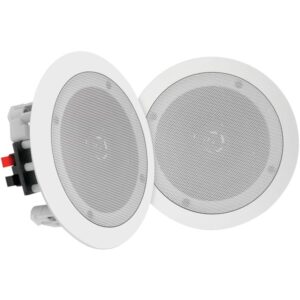 Pyle PDICBT852RD 8-In. 250-Watt-Max Bluetooth In-Ceiling/In-Wall Speaker Pair with Polypropylene Woofer and Fixed Polymer Tweeter, 8 Ohms