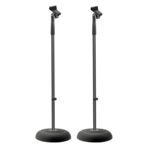 Pyle PMKS5X2 Universal Microphone Stand with Adjustable Height, Microphone Clip, and Heavy Compact Base (2 Pack)