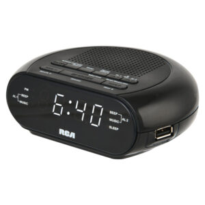 RCA RCS27 Digital Radio Alarm Clock with Soothing Sounds, Brightness Control, USB Charging Port, and Battery Backup, RCS27