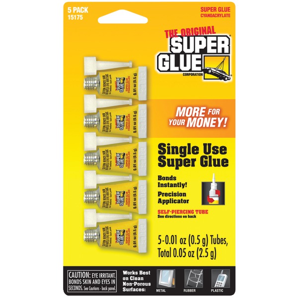 The Original Super Glue Corporation 15175-12 Single-Use Super Glue Mini Tubes, 5 Count