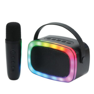 IQ Sound IQ-908K BLK Mini Karaoke Portable Bluetooth Speaker with Wireless Microphone and RGB Light Show, IQ-908K (Black)